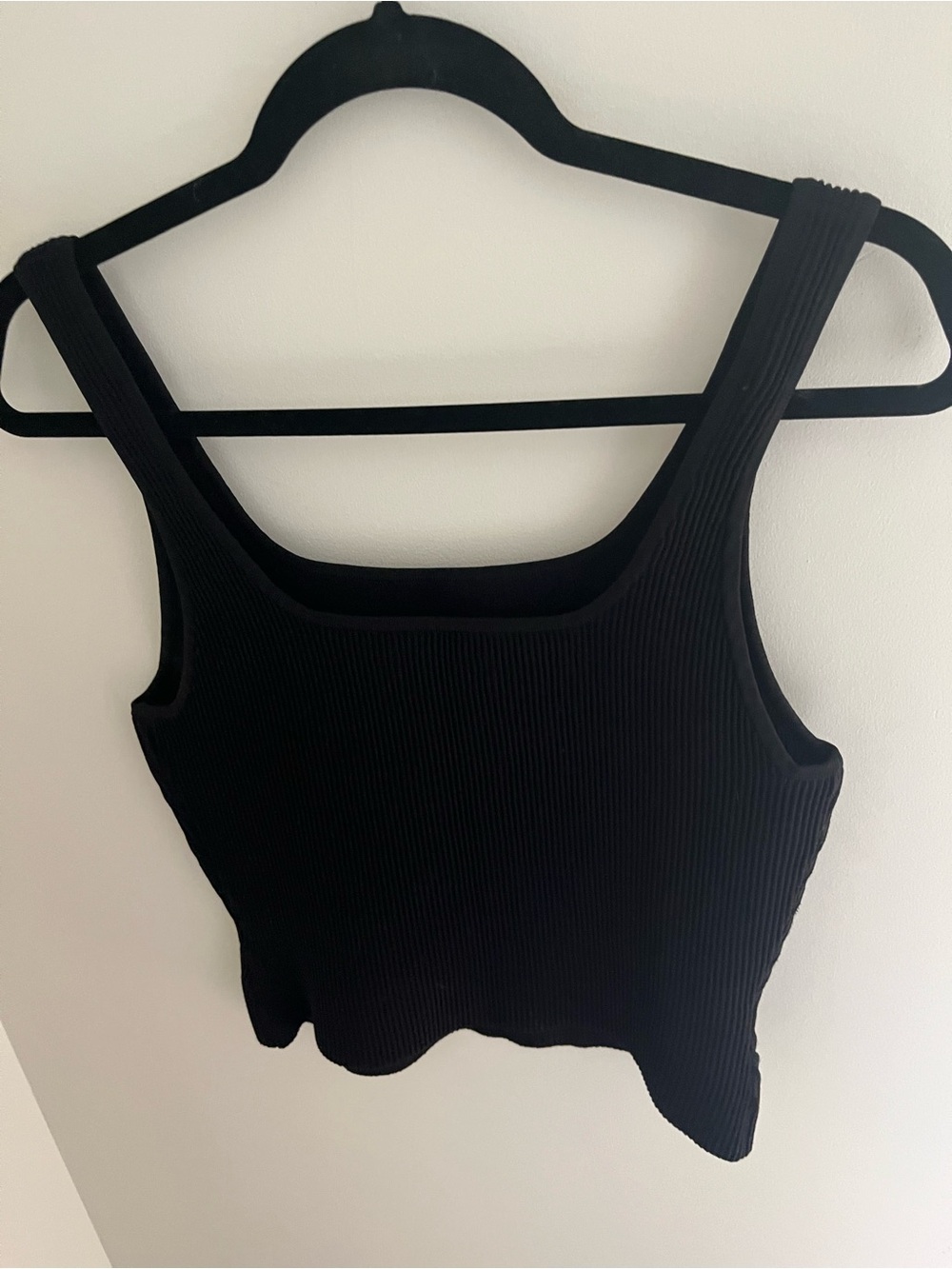 Babaton Black Ribbed Square-Neck Tank Top
